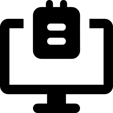 Şeffaf arkaplan ile PNG biçiminde bilgisayar logosu simgesi. Teknoloji markaları, bilişim hizmetleri, web geliştirme veya dijital ürünler için uygun minimalist siyah-beyaz tasarım. Çok yönlü markalaşma ve arayüz kullanımı için temiz ve modern sembol