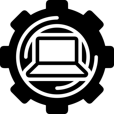 Şeffaf arkaplan ile PNG biçiminde bilgisayar logosu simgesi. Teknoloji markaları, bilişim hizmetleri, web geliştirme veya dijital ürünler için uygun minimalist siyah-beyaz tasarım. Çok yönlü markalaşma ve arayüz kullanımı için temiz ve modern sembol