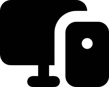 Şeffaf arkaplan ile PNG biçiminde bilgisayar logosu simgesi. Teknoloji markaları, bilişim hizmetleri, web geliştirme veya dijital ürünler için uygun minimalist siyah-beyaz tasarım. Çok yönlü markalaşma ve arayüz kullanımı için temiz ve modern sembol