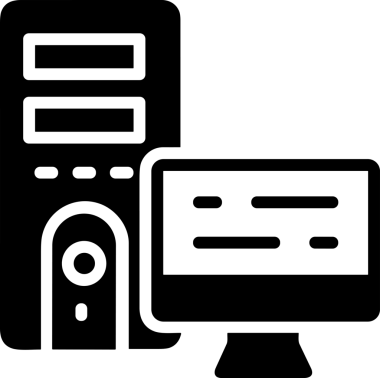 Şeffaf arkaplan ile PNG biçiminde bilgisayar logosu simgesi. Teknoloji markaları, bilişim hizmetleri, web geliştirme veya dijital ürünler için uygun minimalist siyah-beyaz tasarım. Çok yönlü markalaşma ve arayüz kullanımı için temiz ve modern sembol