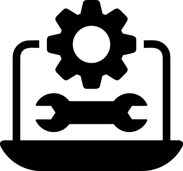 Şeffaf arkaplan ile PNG biçiminde bilgisayar logosu simgesi. Teknoloji markaları, bilişim hizmetleri, web geliştirme veya dijital ürünler için uygun minimalist siyah-beyaz tasarım. Çok yönlü markalaşma ve arayüz kullanımı için temiz ve modern sembol