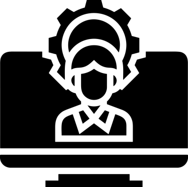 Şeffaf arkaplan ile PNG biçiminde bilgisayar logosu simgesi. Teknoloji markaları, bilişim hizmetleri, web geliştirme veya dijital ürünler için uygun minimalist siyah-beyaz tasarım. Çok yönlü markalaşma ve arayüz kullanımı için temiz ve modern sembol