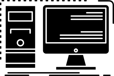 Şeffaf arkaplan ile PNG biçiminde bilgisayar logosu simgesi. Teknoloji markaları, bilişim hizmetleri, web geliştirme veya dijital ürünler için uygun minimalist siyah-beyaz tasarım. Çok yönlü markalaşma ve arayüz kullanımı için temiz ve modern sembol