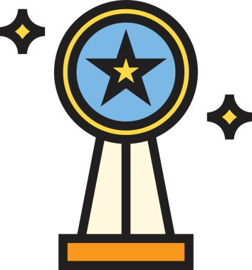 Kazanan ikon sembolü, ödül ödülünün renk tasarımı ile tasarımı ile tasvir edilmesi, modern grafik sanatları dijital tasarımı için mükemmel bir başarı ve zafer sembolü.