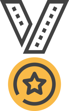 Kazanan ikon sembolü, ödül ödülünün renk tasarımı ile tasarımı ile tasvir edilmesi, modern grafik sanatları dijital tasarımı için mükemmel bir başarı ve zafer sembolü.