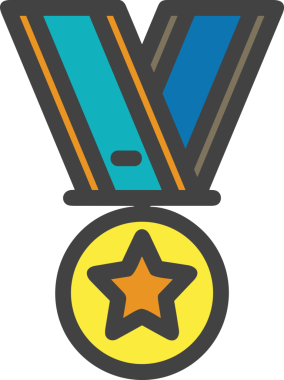 Kazanan ikon sembolü, ödül ödülünün renk tasarımı ile tasarımı ile tasvir edilmesi, modern grafik sanatları dijital tasarımı için mükemmel bir başarı ve zafer sembolü.