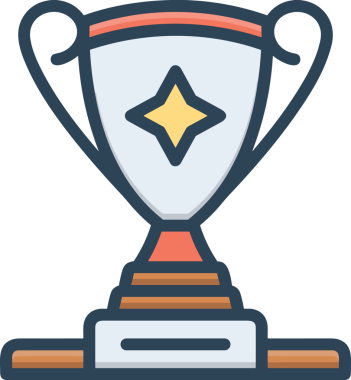 Kazanan ikon sembolü, ödül ödülünün renk tasarımı ile tasarımı ile tasvir edilmesi, modern grafik sanatları dijital tasarımı için mükemmel bir başarı ve zafer sembolü.