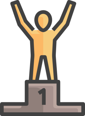 Kazanan ikon sembolü, ödül ödülünün renk tasarımı ile tasarımı ile tasvir edilmesi, modern grafik sanatları dijital tasarımı için mükemmel bir başarı ve zafer sembolü.