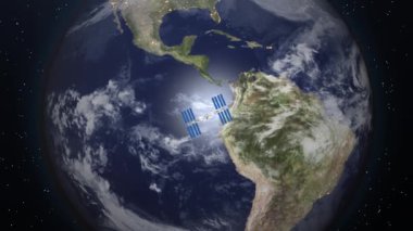 Dünyadan aya bir uzay istasyonunun uçuşu. NASA araştırma görevi.