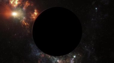 Jüpiter gezegeni kozmik bir nebulanın arka planına karşı. Gezegen hareketinin astronomik görüntüsü.