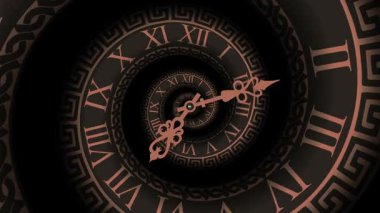 Soyut saat. Saat bir spiral şeklinde bükülmüş, ileri doğru hareket ediyor ve optik bir illüzyon yaratıyor. Saatin döndürme elleri.