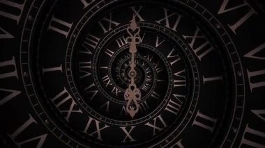 Soyut saat. Saat bir spiral şeklinde bükülmüş, ileri doğru hareket ediyor ve optik bir illüzyon yaratıyor. Saatin döndürme elleri.