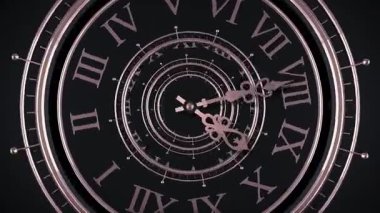 Soyut saat. Saat bir spiral şeklinde bükülmüş, ileri doğru hareket ediyor ve optik bir illüzyon yaratıyor. Saatin döndürme elleri.