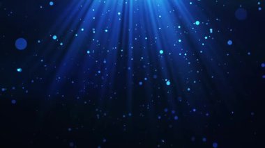Işık parçacıkları, ışık ışınlarına doğru daireler çizerek yükselir. Işık parçacıklarının sihirli atmosferi hareket ediyor. Su altı dünyası..