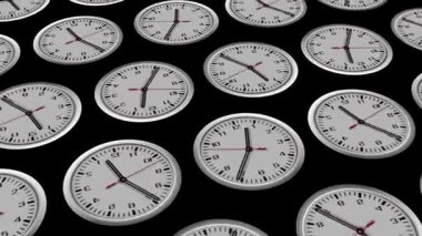 Çerçeve boyunca farklı zaman dilimlerinde farklı zamanları gösteren çok sayıda saat.