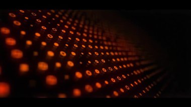 Geometrik figürlerin şekilli animasyonu. Dijital ızgara. Daireler ve kareler. Geometrik şekillerin 3 boyutlu uzayda taşınması.