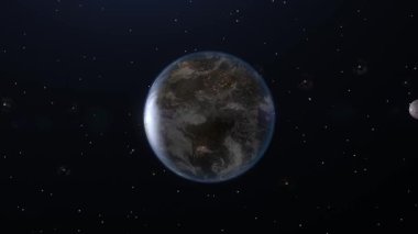 Güneş. Ay ve dünya yörüngede dönüyor. Soyut uzay sahnesi. Astronomi. Boşluk. Evren.