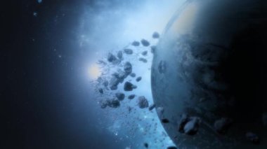 Asteroit. Uzaydaki bir gezegenin 3 boyutlu görüntüsü..