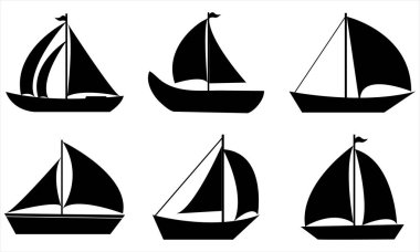 Yelkenli Simgesi Koleksiyonu Beyaz Arkaplanda Minimalist Biçimli Değişen Yelken Şekilleri ve Gövde Yapıları Eşsiz Tekne Tasarımları