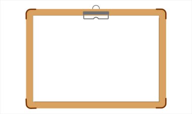 Boş Pano Çizimi Tahta Çerçeve Panosu Boş Beyaz Kağıt Çarşaf ve Beyaz Arkaplanda Gerçekçi Minimalist Biçimli Gümüş Top Klipsi