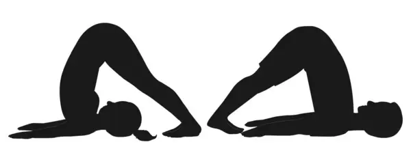 Yoga Poz Silueti Seti Erkek ve Kadın Simgeleri Çocuk Duruşu ve Köprüsü Pozu Beyaz Arkaplan Sağlık, Fitness ve Farkındalık Temaları Üzerine