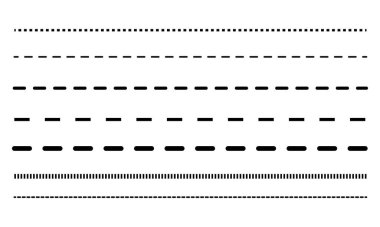 Ayrık Satır Biçimleri Seti 7 Vuruş Değişkenleri Farklı Çizgi Boyutları ve Teknik, UI ve Dekoratif Uygulamalar için Boşluklar