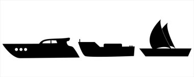 yelkenli siyah siluet simgesi seti