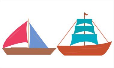 Beyaz arkaplanda renkli tekne vektörü ayarlandı