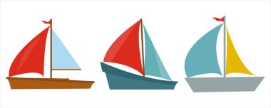 Beyaz arkaplanda renkli tekne vektörü ayarlandı