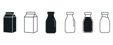  Süt Kutusu ve İçecek Şişe Simgeleri Paket Tasarımı için Siyah ve Dış Hatlar