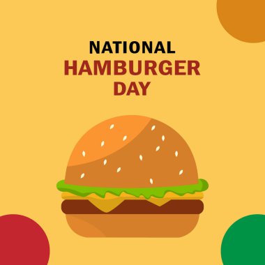 Ulusal Hamburger Günü Poster Düz Çizburger Vektörü Susamlı Çörek ve Metin Banner