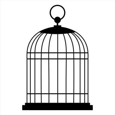 Beyaz arkaplanda minimalist kuş kafesi silueti simgesi