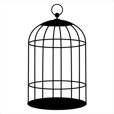 Beyaz arkaplanda minimalist kuş kafesi silueti simgesi