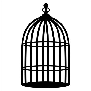 Beyaz arkaplanda minimalist kuş kafesi silueti simgesi