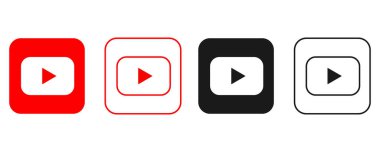 YouTube Logo Çeşitlemeleri Kırmızı, Siyah ve Kullanıcı Kullanımı ve Markalaştırma için Özet Biçimli Düz Simge Ayarları