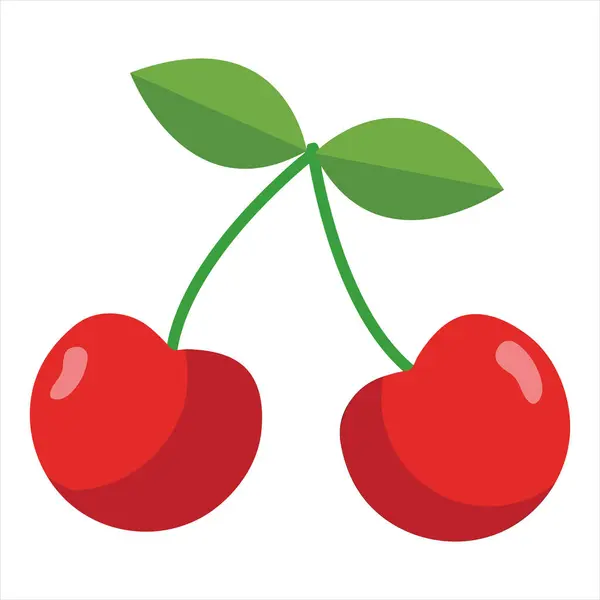 Kiraz Meyvesi Simgesi Yeşil Yapraklı Kırmızı İkiz Kirazlar 