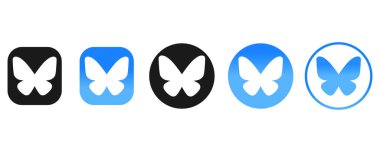 Saydam bir arkaplanda Bluesky logosu seti