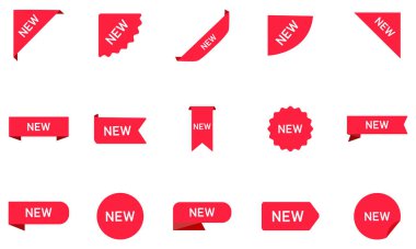  Yeni etiketler, çıkartmalar, satış etiketleri. Promosyonlar, Ürün Fırlatmaları ve UI Işıklandırmaları için Vektör Rozeti Tasarımı