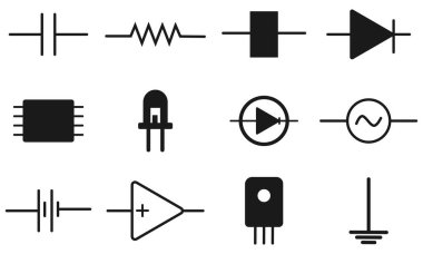 Elektrik Devre Sembolleri Vektörü Diyagramlar için Minimalist Bileşenleri Ayarla