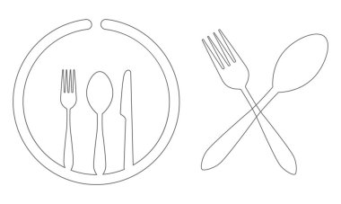 Minimalist Tablo Ayarlama Simgesi Çatal, Kaşık, Dairesel ve Çapraz Düzenli Bıçak