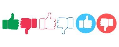 Geri bildirim, UI ve Sosyal Ortam Tasarımı için Renkli Onaylama ve Onaylamama Simgelerini Başparmağınla Yukarı ve Aşağı Simge Ayarla