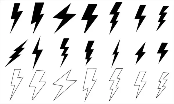 Şimşek Şimşeği Simgesi Elektrik Sembollerini Katı, Taslak ve Ters Biçimli Paketle