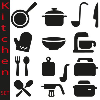 Mutfak Simgeleri Tek Renkli Vektör Kümesi (EPS)