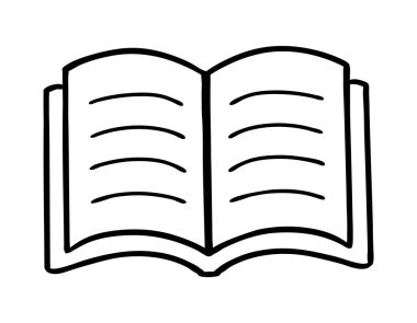 Bölüm ve resimli açık kitap simgesini çiz. Okuyan aşıklar, öğrenen çocuklar, okuyan sevimli bir konsept. Akademik kitap, edebiyat, ansiklopedi. Okul malzemelerine geri dönelim. El çizimi izole karalama.