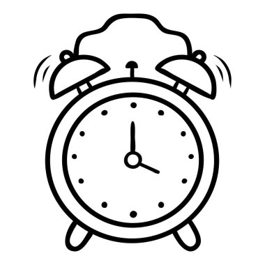Tatlı retro alarm saati simgesi. Karalama çizim tarzında el yapımı klasik saat. Okul, uyanma, sabah rutini, posterler, planlamacılar ve nostaljik tasarımlar için mükemmel. Vektör illüstrasyonu