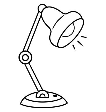 Taslak şeklinde çizilmiş şirin bir masa lambası. Ev ışıklandırma ekipmanlarının basit çizimi, okul, ofis, iç tasarım temaları ve yaratıcı projeler için mükemmel..