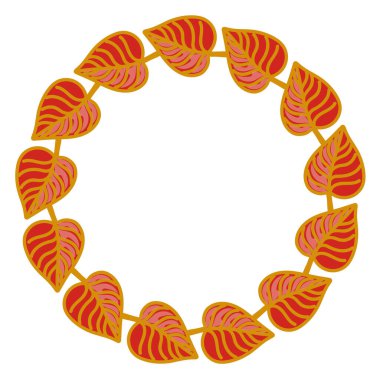 Yuvarlak çerçeve, parlak sonbahar yapraklı çelenk. Karikatür şeklinde el çizimi çerçeve. Düşen yaprakların vektör çizimi. Tebrik kartları, posterler, afişler ve mevsimlik dekorlar için mükemmel.. 