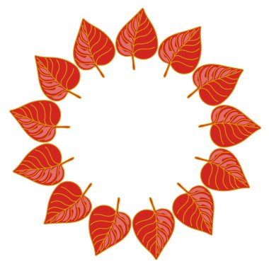 Yuvarlak çerçeve, parlak sonbahar yapraklı çelenk. Karikatür şeklinde el çizimi çerçeve. Düşen yaprakların vektör çizimi. Tebrik kartları, posterler, afişler ve mevsimlik dekorlar için mükemmel.. 