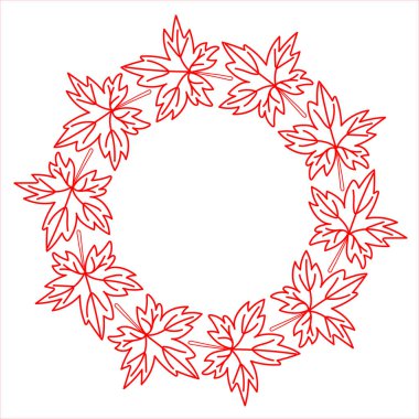 Şirin yuvarlak çerçeve, parlak akçaağaç yapraklı çelenk. El çizimi çerçeve çizimi. Düşen yaprakların vektör çizimi. Tebrik kartları, posterler, afişler ve mevsimlik dekorlar için mükemmel..