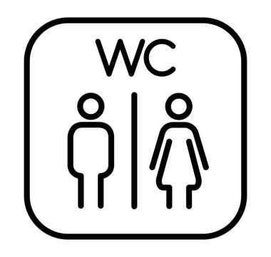 Hoş tuvalet ikonu erkek ve kadın. Tuvalet tabelası da dahil. Tuvalet tabelası ve UI tasarımı için basit ana hatlı vektör çizimi.